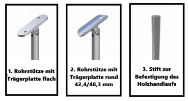 Holz Pfosten Geländer Eiche 48,3 aufgesetzt Treppen Relinggeländer V2A Lackiert